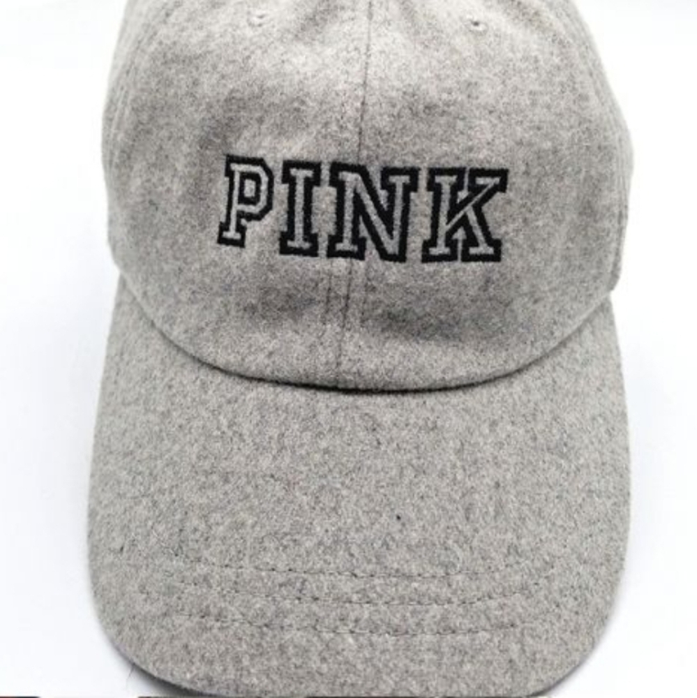 Victoria Secret Pink Hat Cap Wool Blend Gray Adjustable Hats O.S